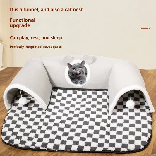 HKM-5057085 U-Shaped Cat Tunnel with Removable and Washable Cloth Cover, Available in Multiple Sizes