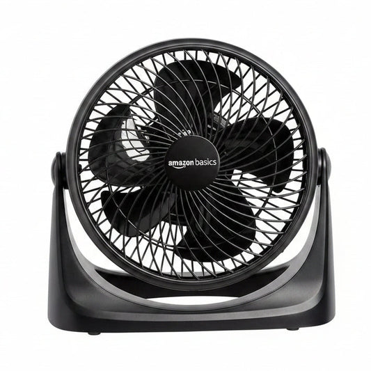 HKM-5066067 Air Circulator Desk Fan, 3 Speed Settings, 90-Degree Tilt Head, Compact Design, 35 Watts, Black, 11.1"W x 6.3"D x 10.9"H