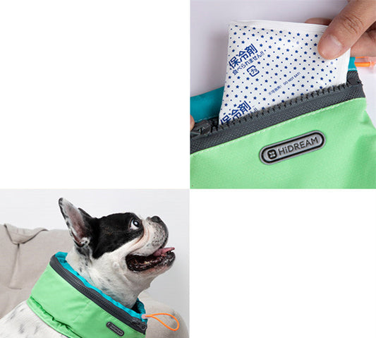 HKM-5087421 Cooling Scarf for Dogs - Adjustable Polyester, Three-Layer Design, up to 2 Hours Refrigeration in Green and Orange