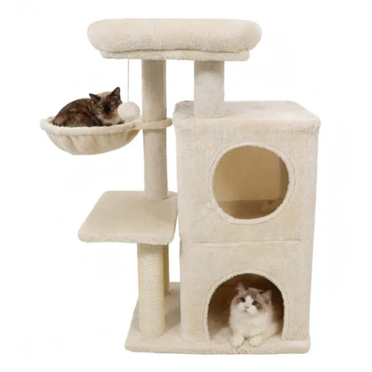 HKM-5095229 Multi-Level Beige Cat Tree with Condo, Sisal Scratching Posts, and Anti-Toppling Device