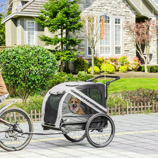 HKM-5118269 2-in-1 Pet Bike Trailer and Stroller for Small Dogs, Weather-Resistant with Safety Features