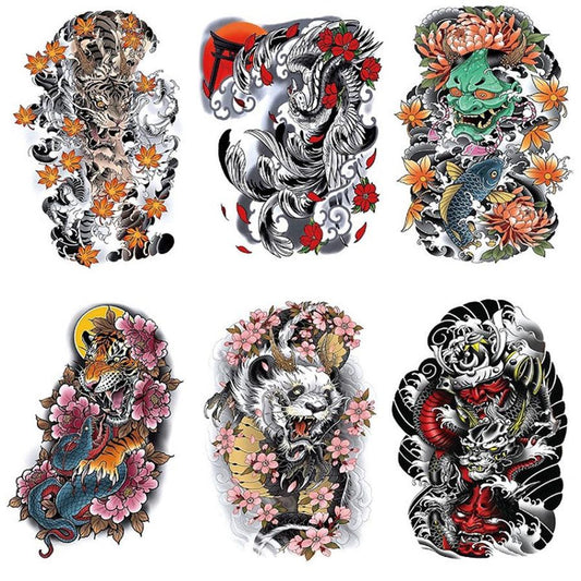 HKM-514515 Tattoo Decals for Men - 6 Piece Set, Fit All Skin Types, 148x210mm