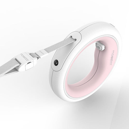 HKM-5160893 UFO Retractable Traction Rope for Dogs - Luminous, 2.6m, White & Pink Options