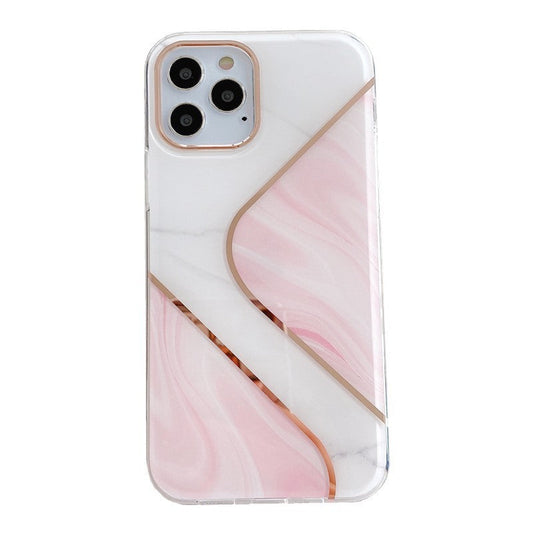 HKM-516435 Electroplated Mosaic Marble Phone Case for Apple - Geometry and Starry Sky Design, Anti-Scratch and Shock-Proof