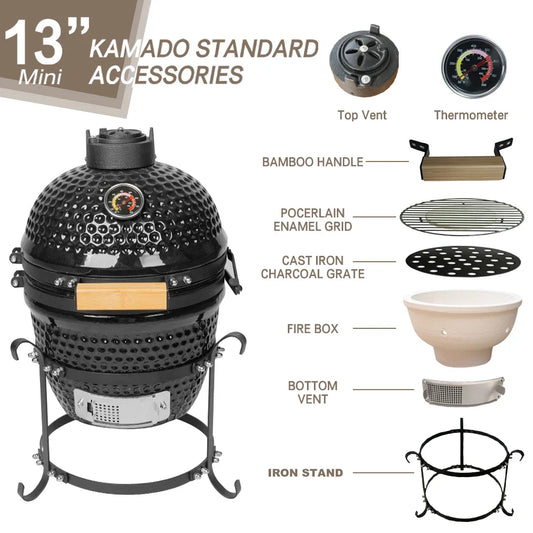 HKM-516691 Kamado Ceramic Charcoal Barbecue Grill for Outdoor Cooking, Fits 13 to 29 Inch Models