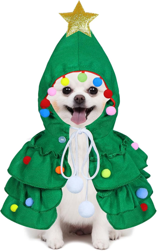 HKM-5179965 Festive Cat Christmas Costume with Tree Design and Star Ornament for Cats and Kittens