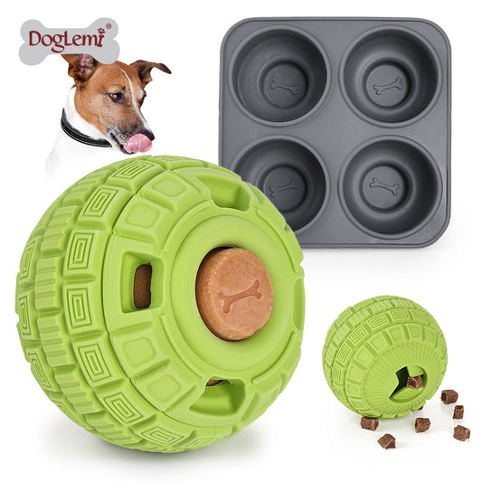 HKM-5180989 Natural Rubber Food Dropping Ball for Pets - 14x10x10cm, Green/Orange