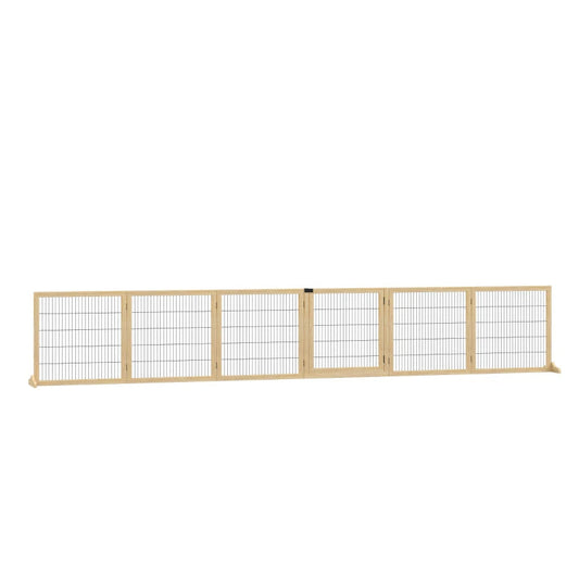 HKM-5182013 Foldable Wooden Pet Gate for Small to Medium Dogs - 6-Panel Safety Barrier with Support Feet