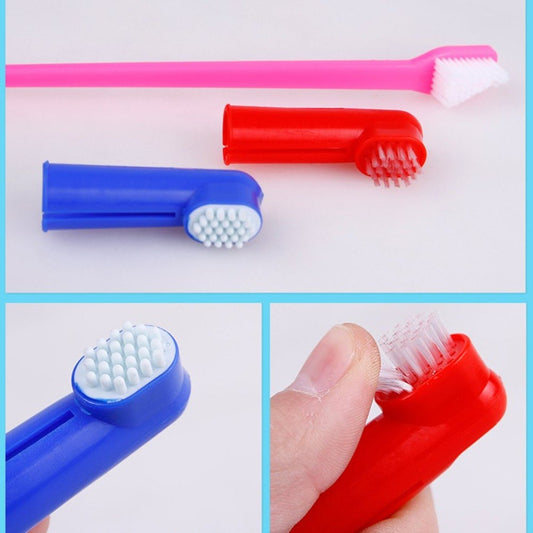 HKM-5185981 Double Head and Finger Toothbrush Set for Dogs and Cats - Soft, Durable Dental Care Tools