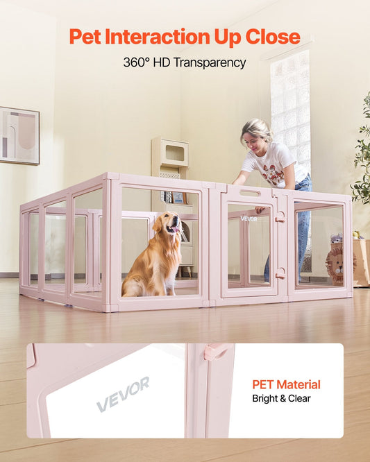HKM-5209021 Transparent Whelping Box with Window for Large Dogs - Easy Assembly Playpen 60x59x23 In