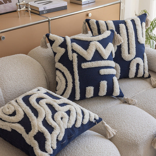 HKM-520915 Nordic Style Geometric Cotton Pillow Case with U-Shaped Tassels - 45x45 cm