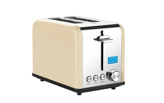 HKM-521683 Stainless Steel 2-Slice Electric Toaster with LCD Display and Grill Function