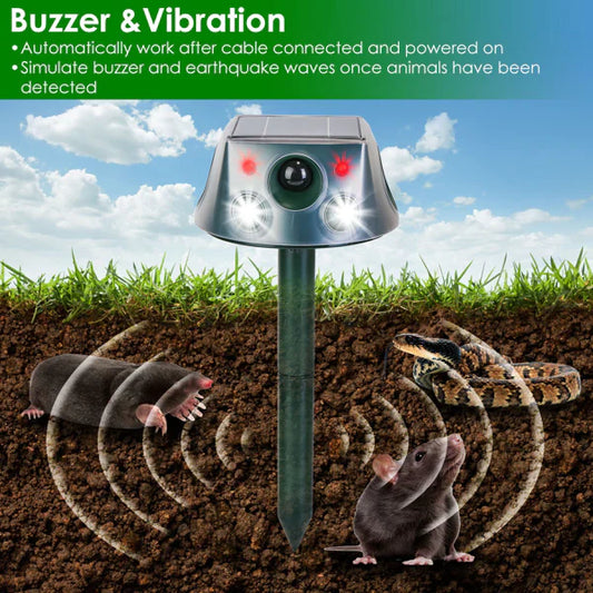 HKM-5228093 Solar Rechargeable Animal Repeller with Ultrasonic, Buzzer, and Vibration Modes - IP66 Waterproof, 2200mAh Battery