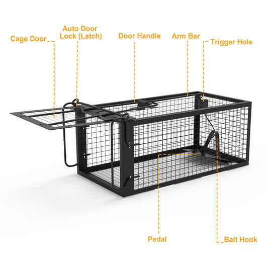 HKM-5236029 Humane Live Rodent Trap Cage - 2 Pack Galvanized Iron Design for Mice Control with Detachable U Shaped Rod