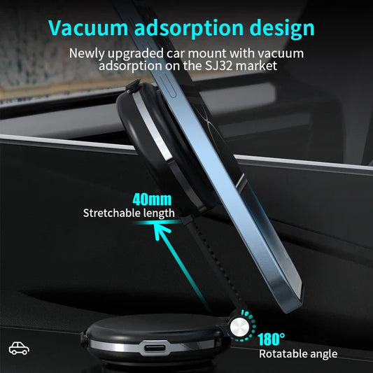 HKM-523987 360-Degree Adjustable Car Phone Holder with 10W Wireless Charging and Dual Vacuum Suction Cups
