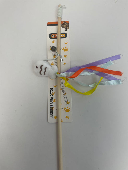 HKM-5260221 Cat Teaser with Wooden Pole and Doll Ribbon for Playtime Fun
