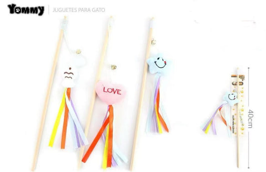 HKM-5260221 Cat Teaser with Wooden Pole and Doll Ribbon for Playtime Fun
