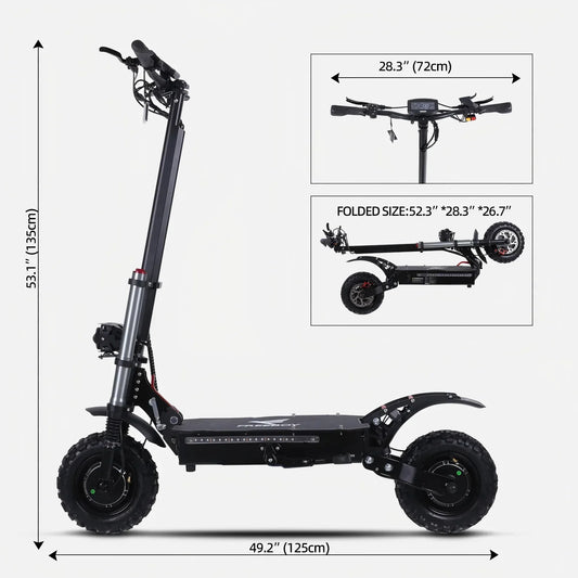 HKM-526739 60V 38AH Electric Scooter with Seat, 6000W Motor, 100-120KM Range, Foldable & Waterproof, Dual Suspension