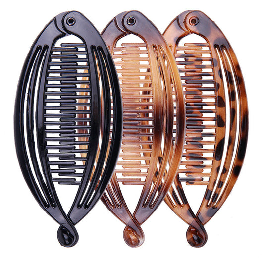HKM-528275 Bright Black and Hawksbill Color Three Fish Clip Hairpin for Women