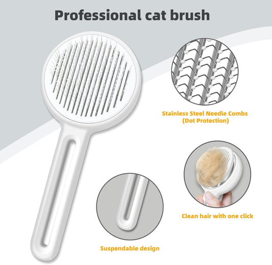 HKM-5283901 Self-Cleaning Cat Brush with Release Button for Grooming Long and Short Haired Cats and Dogs