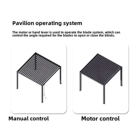 HKM-530195 Aluminium Motorized Outdoor Pergola with Adjustable Louvers for Sun and Rain Protection