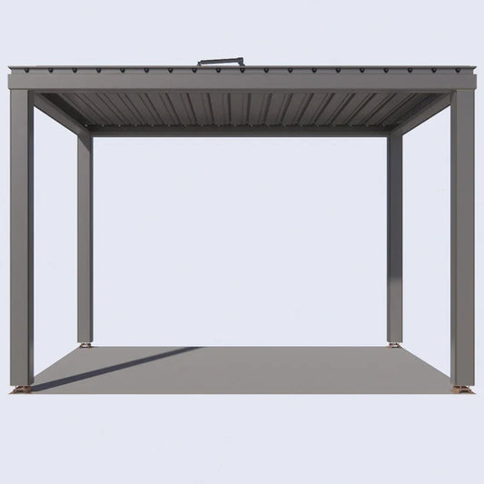 HKM-530195 Aluminium Motorized Outdoor Pergola with Adjustable Louvers for Sun and Rain Protection