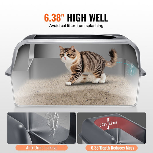 HKM-5307325 Deep Cat Litter Box with Filtering Foot Board for Clean & Odor-Free Environment