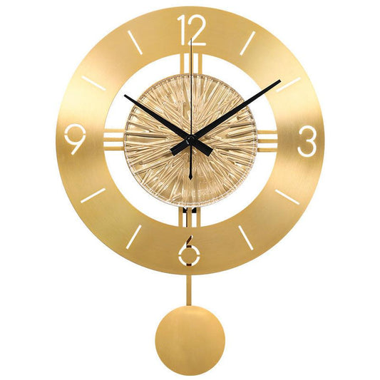 HKM-531027 Elegant Metal Wall Clock with Pendulum - Pure Copper Finish, 30CM Round and 30CM Swing Style
