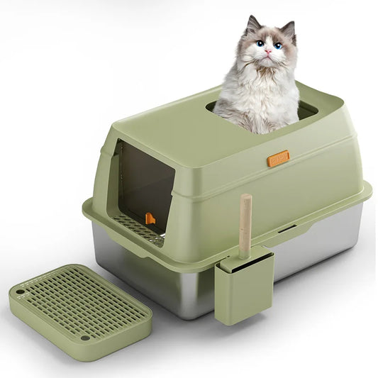 HKM-531283 Automatic Self-Cleaning Cat Litter Box with Smart App Control, Stainless Steel & Plastic Materials