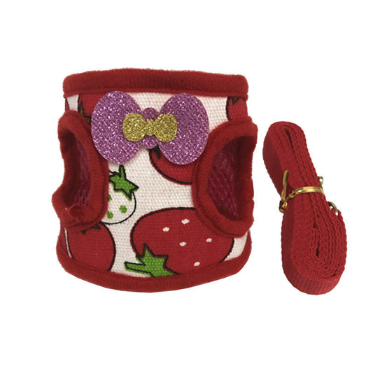 HKM-5318461 Rabbit and Guinea Pig Vest Harness with Traction Rope - Cotton Blend in Red, Pink, Blue, Sizes S, M, L