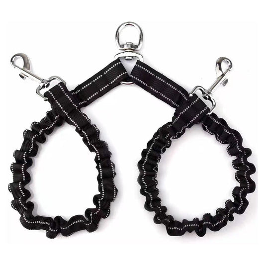 HKM-5333309 Double-Ended Adjustable Traction Rope for Two Pets - Black Nylon Chain
