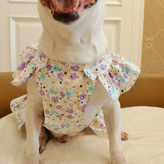 HKM-5342781 Floral Pet Skirt in Blue, Pink, and Purple for Dogs - Multiple Sizes Available
