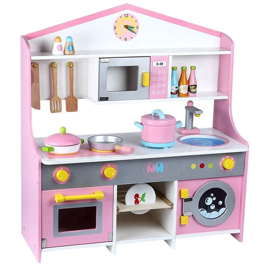HKM-535891 Wooden DIY Kids Cooking Play Kitchen Cabinet Educational Toy Set for Imaginative Play