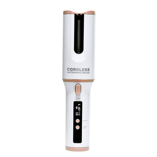 HKM-536083 Metal Automatic Curling Iron - Environmentally Friendly Alloy, Wet & Dry Use, 1-2 Min Styling Time, 5200 mA Battery, White, Pink, Green