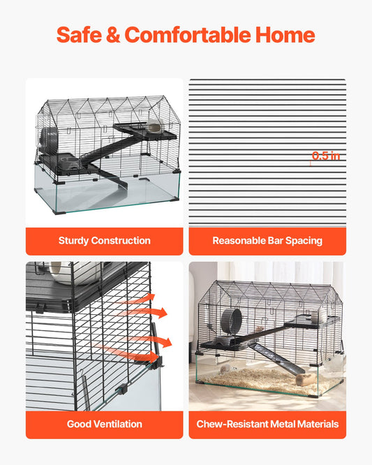 HKM-5367101 Wire Hamster Cage Habitat 29.5in for Small Rodents – Secure, Spacious, and 360-Degree View Design