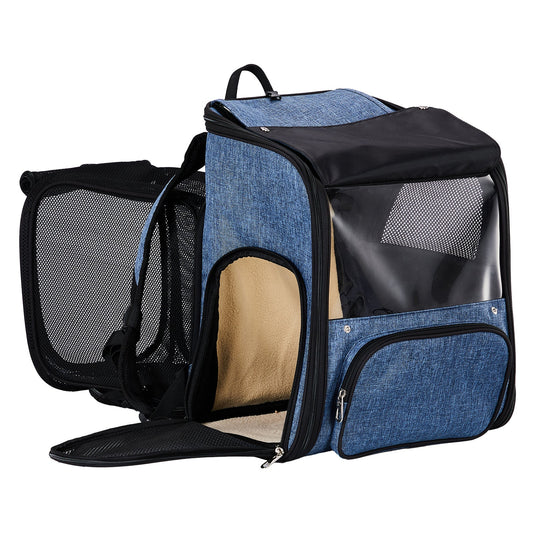 HKM-536787 Expandable Pet Carrier Backpack for Small Dogs and Cats, Breathable Travel Design, Supports Up to 26 lbs