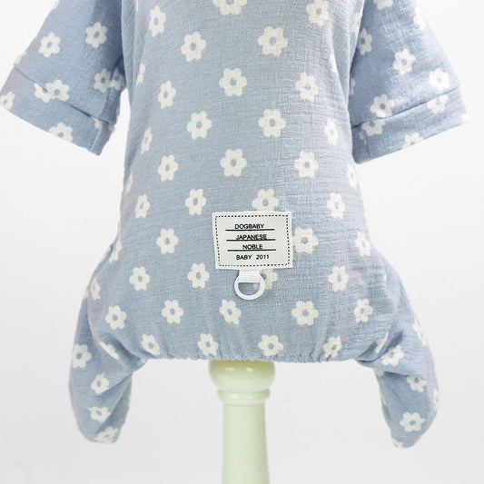 HKM-5375549 Small Daisy Four-Leg Pants for Dogs in Blue and Pink - Casual Cotton Pet Clothing