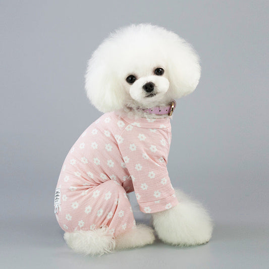HKM-5375549 Small Daisy Four-Leg Pants for Dogs in Blue and Pink - Casual Cotton Pet Clothing