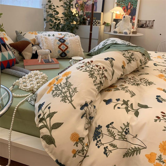 HKM-540051 Foggy Gray Solid Color Geometric Pattern Bedding Set with Duvet Cover and Pillowcases Available in Multiple Sizes