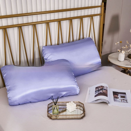 HKM-542483 Large Solid Color Satin Elastic Pillowcase - Summer Minimalist Design, Comfortable Rayon Polyester Blend