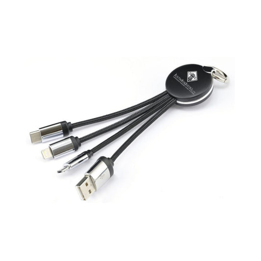 HKM-543379 3-in-1 Fast Charging Data Keychain Cable for Lightning, Micro USB, and Type-C Devices