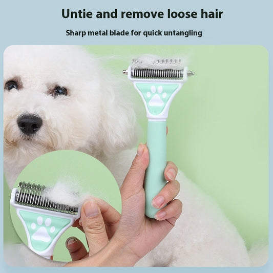 HKM-5478845 Pet Knot Untying Comb for Dogs and Cats - Durable Plastic and Metal Design in Yellow and Green