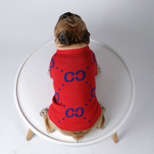HKM-5486781 Thick Red Wool Pet Sweater for Autumn and Winter - Sizes S to XXL