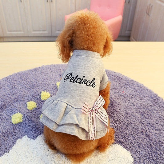 HKM-5500861 Puppy Dress with Bow and Letter Print Skirt - Cotton Fabric, Multiple Sizes Available