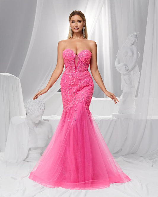 HKM-550803 Elegant Rose Pink Evening Dress for Women - Style EZ25189