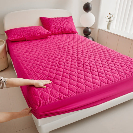 HKM-552403 Diamond Lattice Quilted Waterproof Mattress Protector Set with Pillowcase - Solid Color, Various Sizes