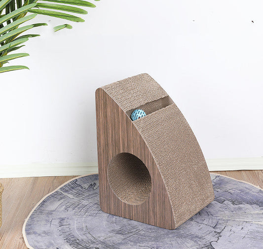 HKM-5533245 Curved Triangle Cat Scratching Board for Claw Sharpening, Corrugated Paper & Wood