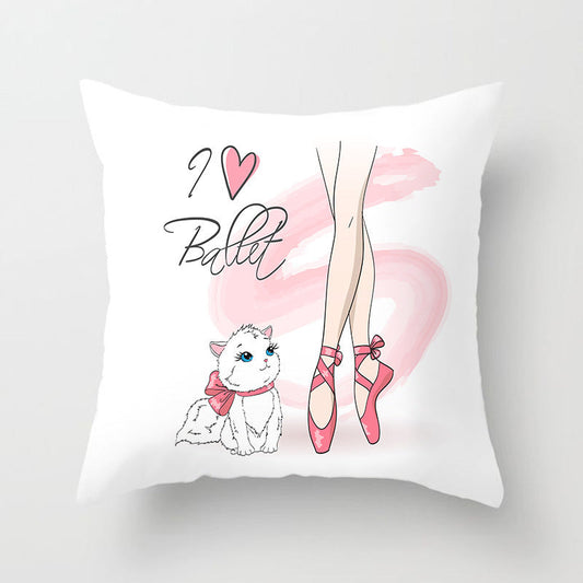 HKM-554771 Ballet Dancing Girl Pillowcase Cover in Polyester - 45x45 cm Character Design