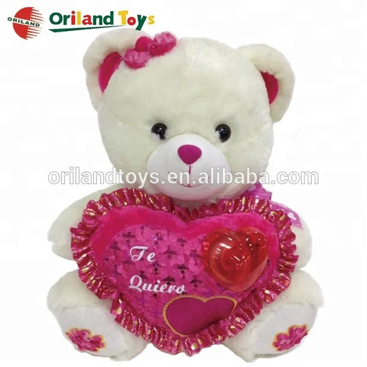 HKM-555155 Soft Plush Valentine Teddy Bear with Pink Heart - Available in Custom Sizes
