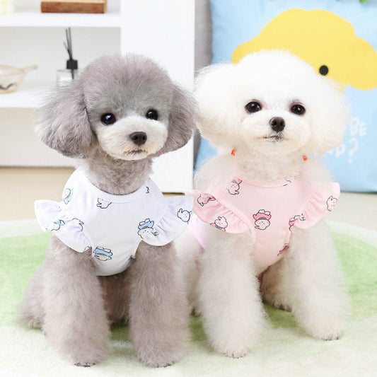 HKM-555155 Spring and Summer Dog T-Shirt in Blue and Pink, Leisure Fit, Polyester Material, Multiple Sizes Available
